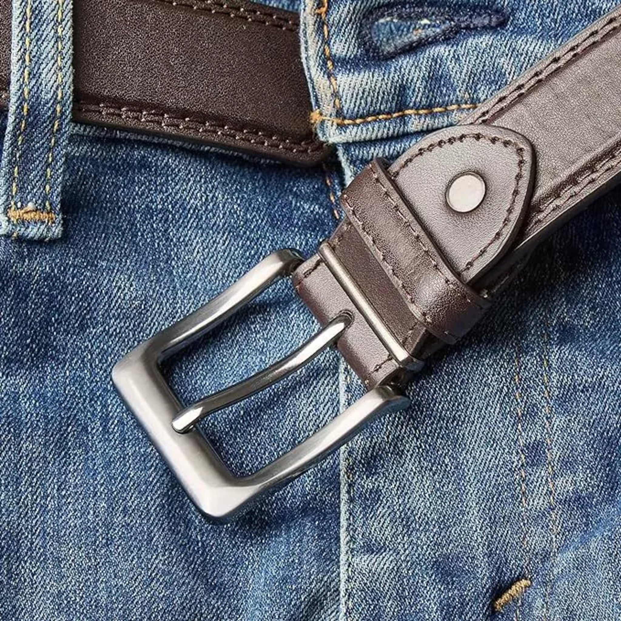 Men's high quality genuine brown leather belt 1.25 inch width with silver buckle